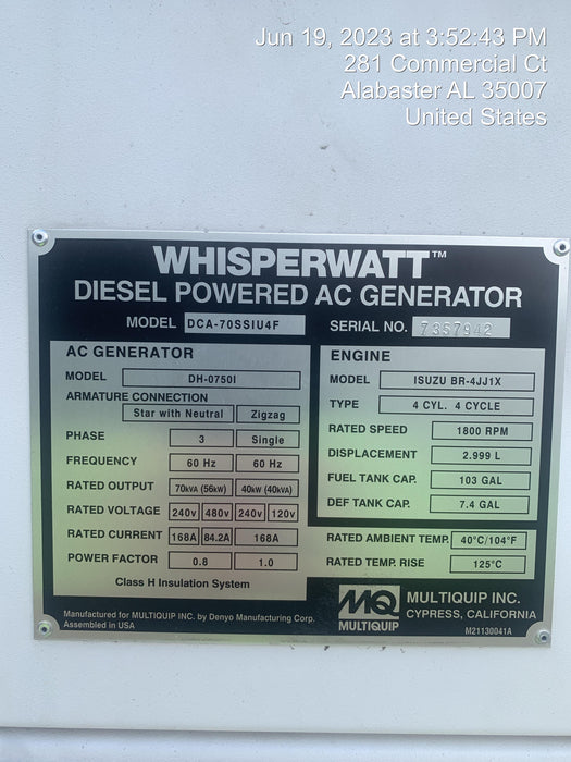 2022 MULTIQUIP DCA70