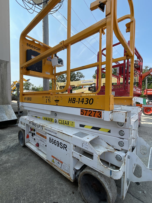 Custom Equipment HB-1430 <ul>
 <li>Hy-Brid Scissor Lift</li>
  <li>Platform capacity up to 670 lbs.</li>
  <li>Working height up to 20 ft</li>
  <li>Weighs under 1,700 lbs.</li>
  <li>Non-marking wheels </li>
</ul>