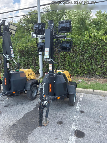 Allmand NLV3GR (4) LED Light Fixture 350W, 23' Vertical Mast, 3kW Prime, Towable, Deep Sea L401, Leveling Jacks, Yanmar T4F 5.8hp