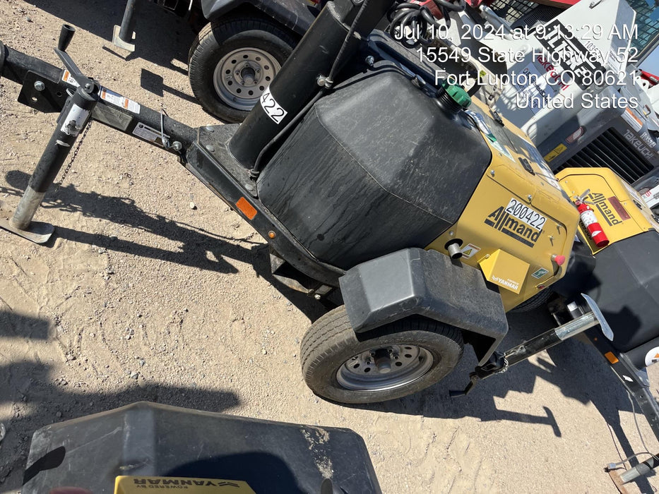 2022 Allmand NLV3GR (4) LED Light Fixture 350W, 23' Vertical Mast, 3kW Prime, Towable, Deep Sea L401, Leveling Jacks, Yanmar T4F 5.8hp