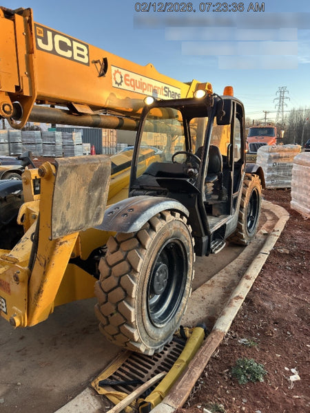 2019 JCB 510-56 Open ROPS, 74 HP, Solid Tires, Worklights, Beacon, Aux Hydraulics, Lifting Eye w/72" Carriage/60" Forks