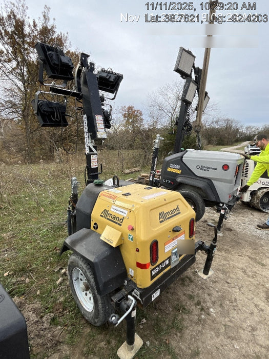 2021 Allmand NLV3GR (4) LED Light Fixture 350W, 23' Vertical Mast, 3kW Prime, Towable, Deep Sea L401, Leveling Jacks, Yanmar T4F 5.8hp