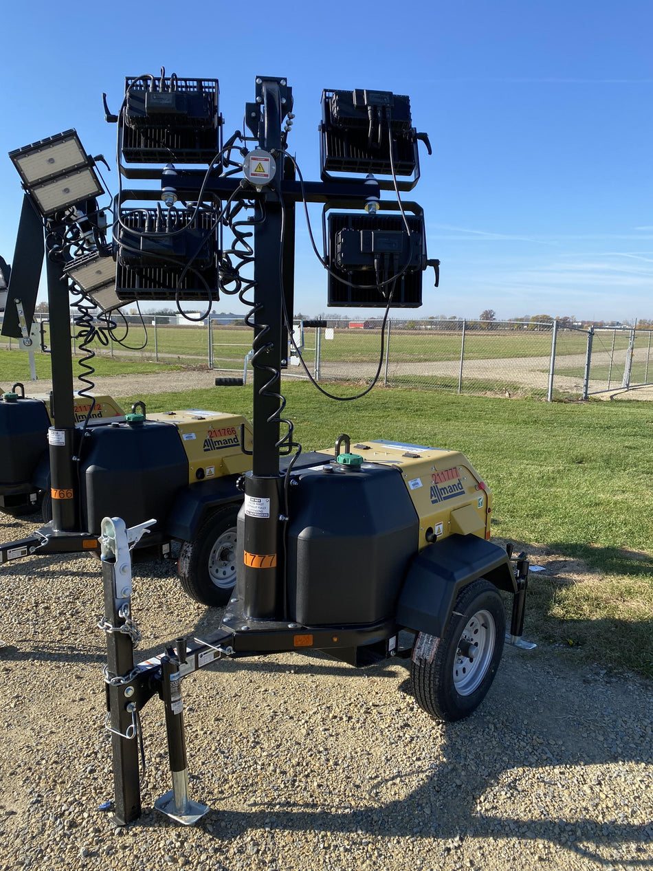 2022 Allmand NLV3GR (4) LED Light Fixture 350W, 23' Vertical Mast, 3kW Prime, Towable, Deep Sea L401, Leveling Jacks, Yanmar T4F 5.8hp