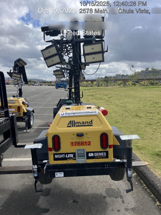 Allmand NLV3GR (4) LED Light Fixture 350W, 23' Vertical Mast, 3kW Prime, Towable, Deep Sea L401, Leveling Jacks, Yanmar T4F 5.8hp