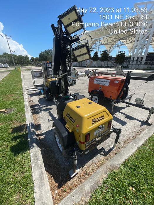 2022 Allmand NLV3GR (4) LED Light Fixture 350W, 23' Vertical Mast, 3kW Prime, Towable, ES Decals, T3