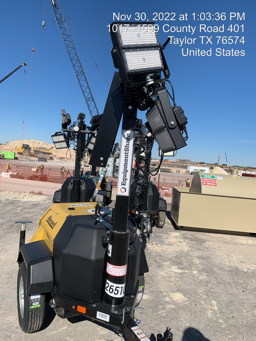 2022 Allmand NLV3GR (4) LED Light Fixture 350W, 23' Vertical Mast, 3kW Prime, Towable, ES Decals, T3