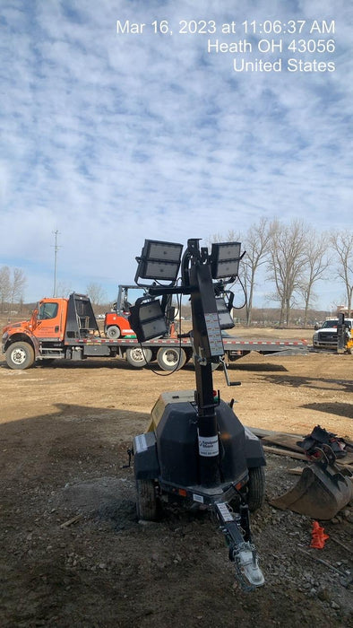 2022 Allmand NLV3GR (4) LED Light Fixture 350W, 23' Vertical Mast, 3kW Prime, Towable, Deep Sea L401, Leveling Jacks, Yanmar T4F 5.8hp