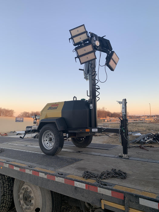 2022 Allmand NLV3GR (4) LED Light Fixture 350W, 23' Vertical Mast, 3kW Prime, Towable, Deep Sea L401, Leveling Jacks, Yanmar T4F 5.8hp