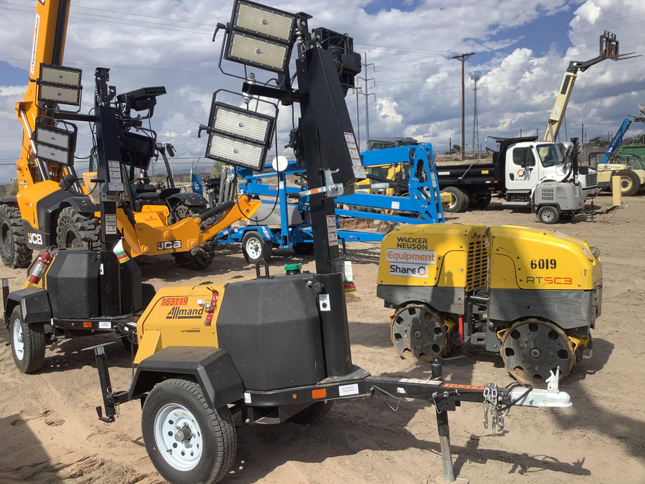 2021 Allmand NLV3GR (4) LED Light Fixture 350W, 23' Vertical Mast, 3kW Prime, Towable, Deep Sea L401, Leveling Jacks, Yanmar T4F 5.8hp