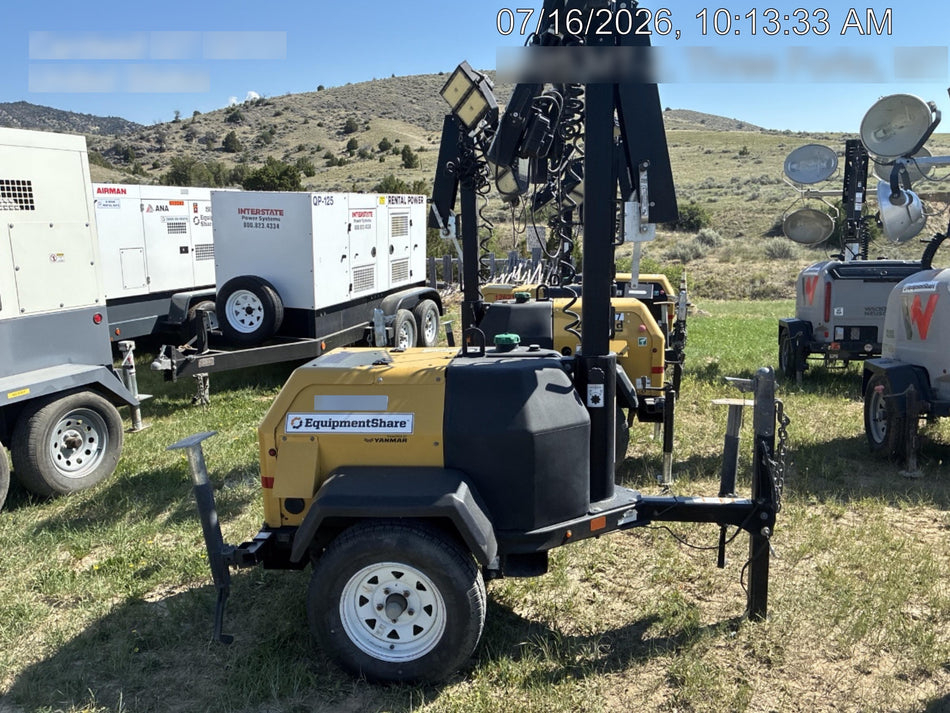 Allmand NLV3GR (4) LED Light Fixture 350W, 23' Vertical Mast, 3kW Prime, Towable, Deep Sea L401, Leveling Jacks, Yanmar T4F 5.8hp