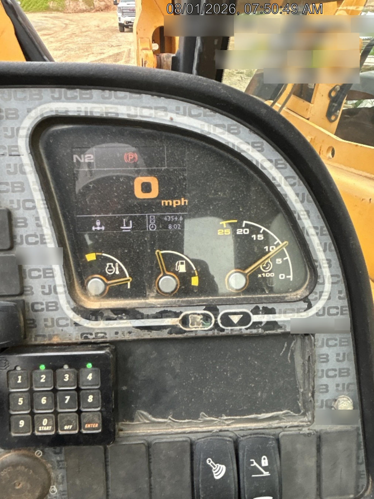 2019 JCB 510-56 Open ROPS, 74 HP, Solid Tires, Worklights, Beacon, Aux Hydraulics, Lifting Eye w/72" Carriage/60" Forks