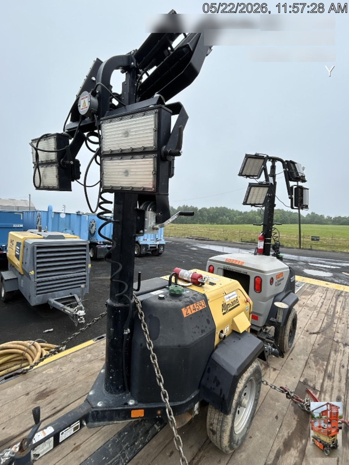 2022 Allmand NLV3GR (4) LED Light Fixture 350W, 23' Vertical Mast, 3kW Prime, Towable, Deep Sea L401, Leveling Jacks, Yanmar T4F 5.8hp