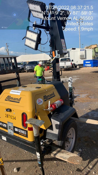 2022 Allmand NLV3GR (4) LED Light Fixture 350W, 23' Vertical Mast, 3kW Prime, Towable, Deep Sea L401, Leveling Jacks, Yanmar T4F 5.8hp