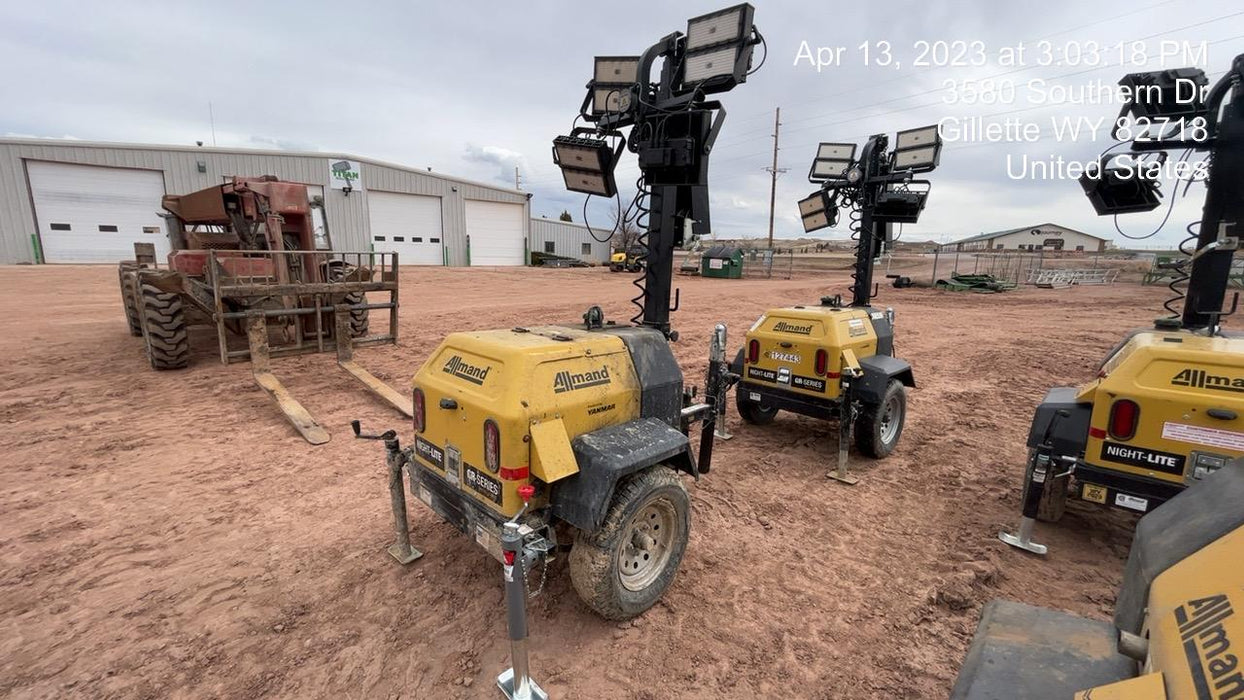 2022 Allmand NLV3GR (4) LED Light Fixture 350W, 23' Vertical Mast, 3kW Prime, Towable, ES Decals, T3