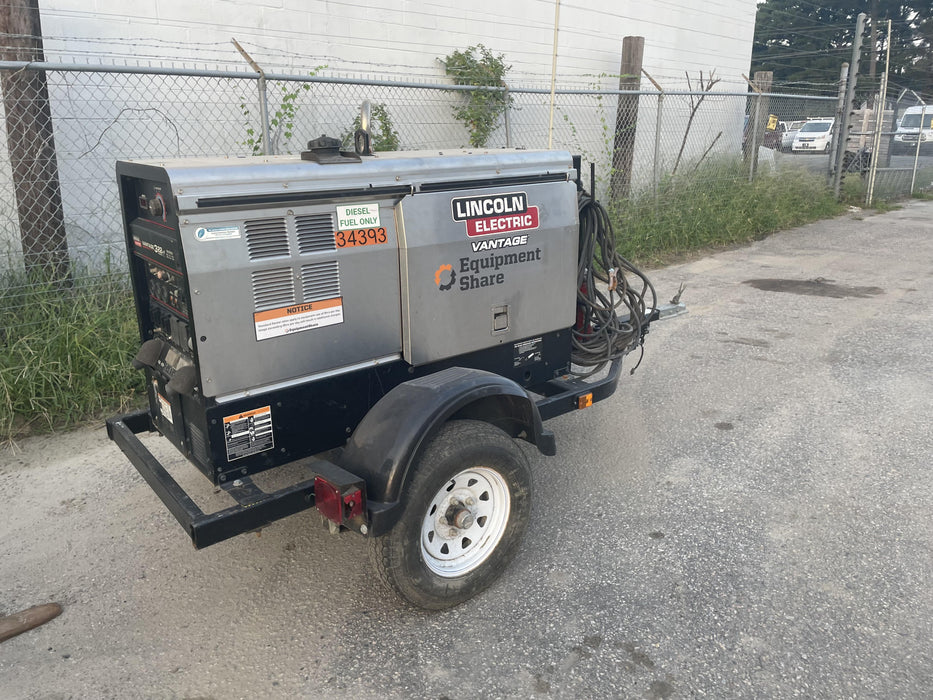 2019 Lincoln Electric Vantage 322 Welder Ready-Pak 3, Two wheel trailer, Fender and Light kit, Cable Rack