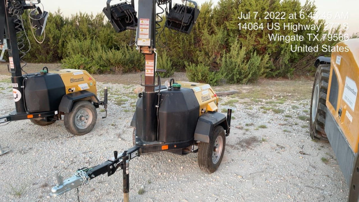 2022 Allmand NLV3GR (4) LED Light Fixture 350W, 23' Vertical Mast, 3kW Prime, Towable, Deep Sea L401, Leveling Jacks, Yanmar T4F 5.8hp