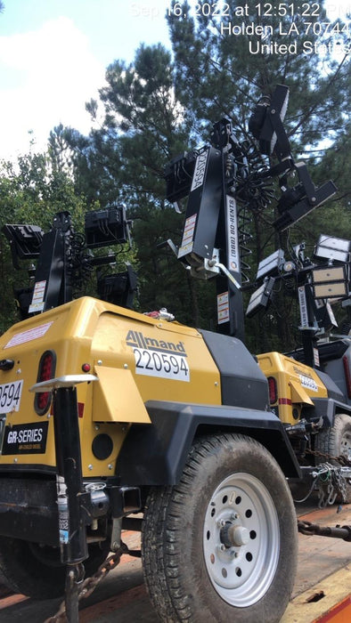 2022 Allmand NLV3GR (4) LED Light Fixture 350W, 23' Vertical Mast, 3kW Prime, Towable, Deep Sea L401, Leveling Jacks, Yanmar T4F 5.8hp