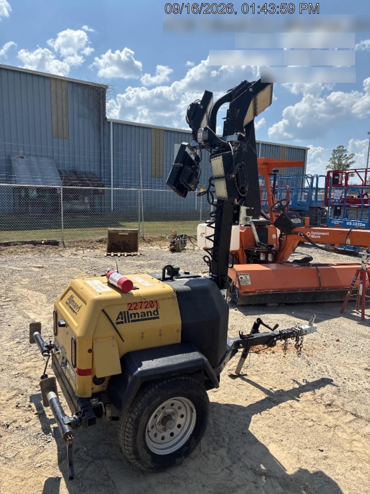 2022 Allmand NLV3GR (4) LED Light Fixture 350W, 23' Vertical Mast, 3kW Prime, Towable, Deep Sea L401, Leveling Jacks, Yanmar T4F 5.8hp