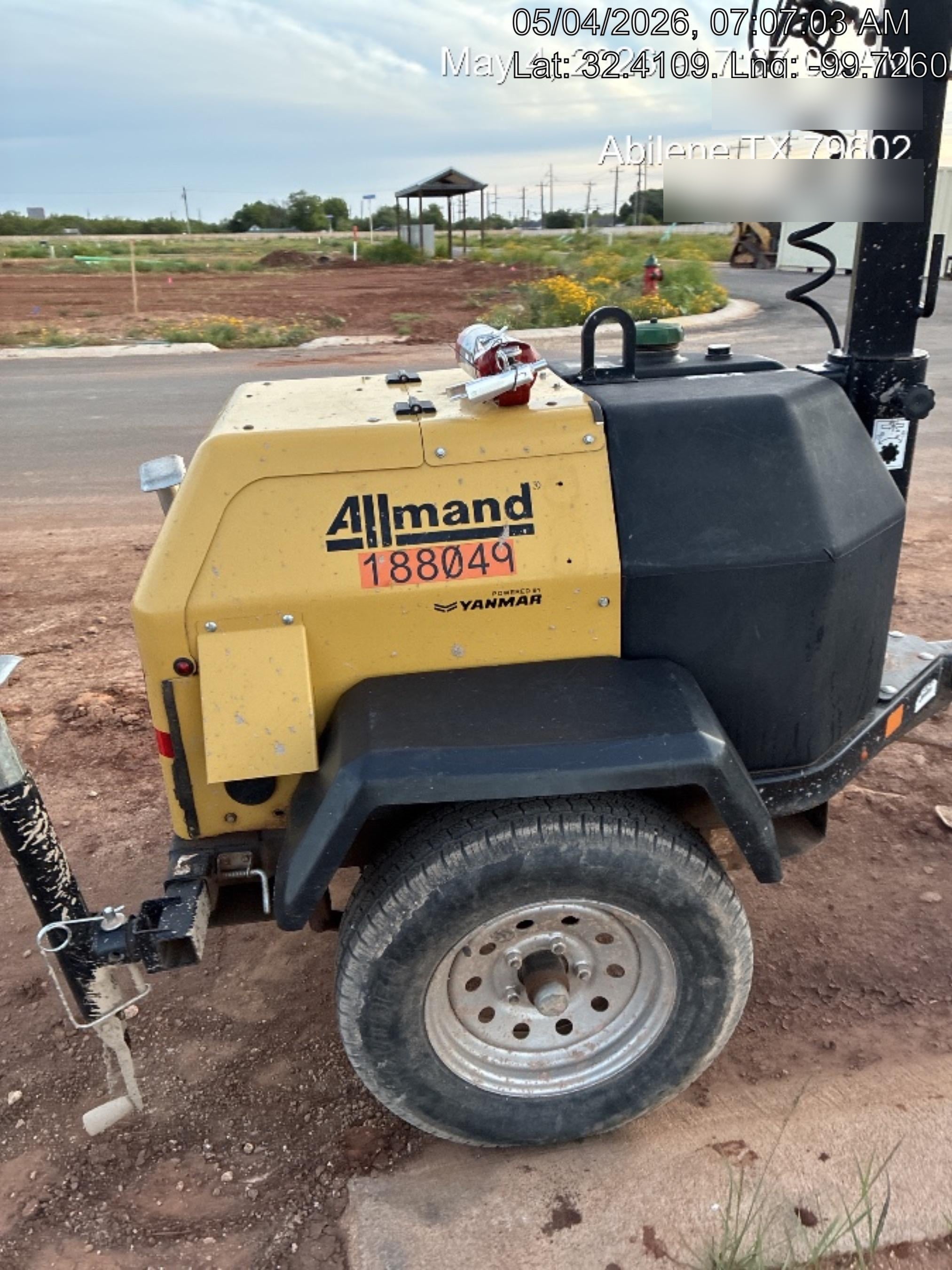 Allmand NLV3GR (4) LED Light Fixture 350W, 23' Vertical Mast, 3kW Prime, Towable, Deep Sea L401, Leveling Jacks, Yanmar T4F 5.8hp