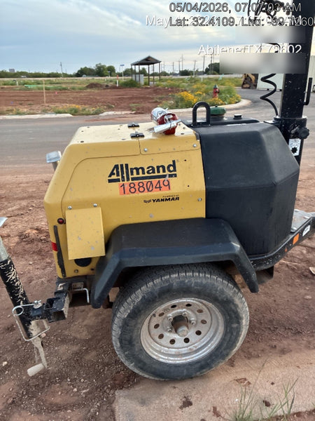 Allmand NLV3GR (4) LED Light Fixture 350W, 23' Vertical Mast, 3kW Prime, Towable, Deep Sea L401, Leveling Jacks, Yanmar T4F 5.8hp
