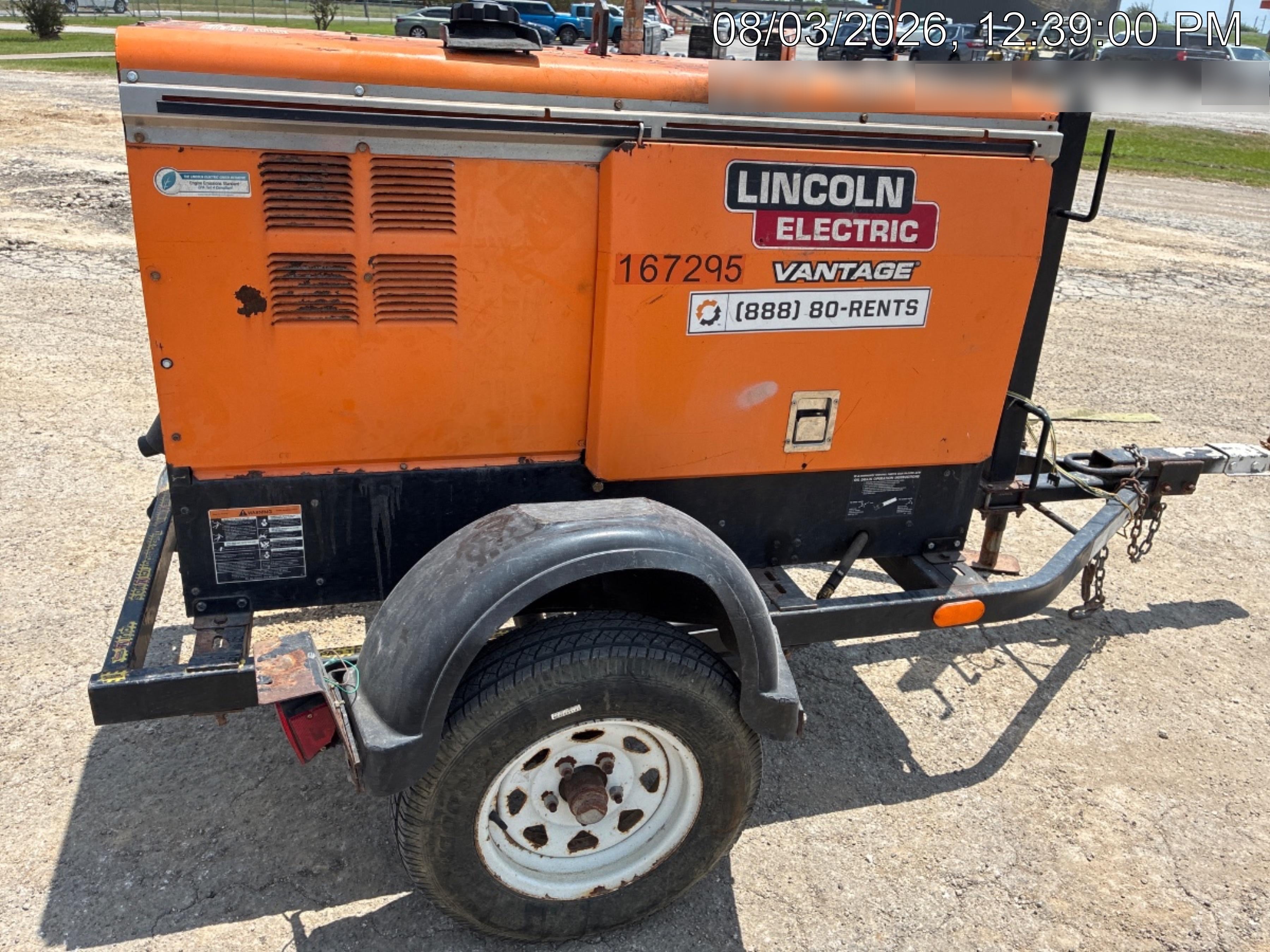 2021 Lincoln Electric Vantage 322 Vantage 322 Ready Pak 3 w/ Decals, ORANGE (includes trailer, cable rack, fender light kit) NO Telematics