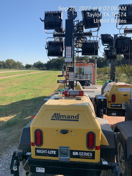 2022 Allmand NLV3GR (4) LED Light Fixture 350W, 23' Vertical Mast, 3kW Prime, Towable, Deep Sea L401, Leveling Jacks, Yanmar T4F 5.8hp