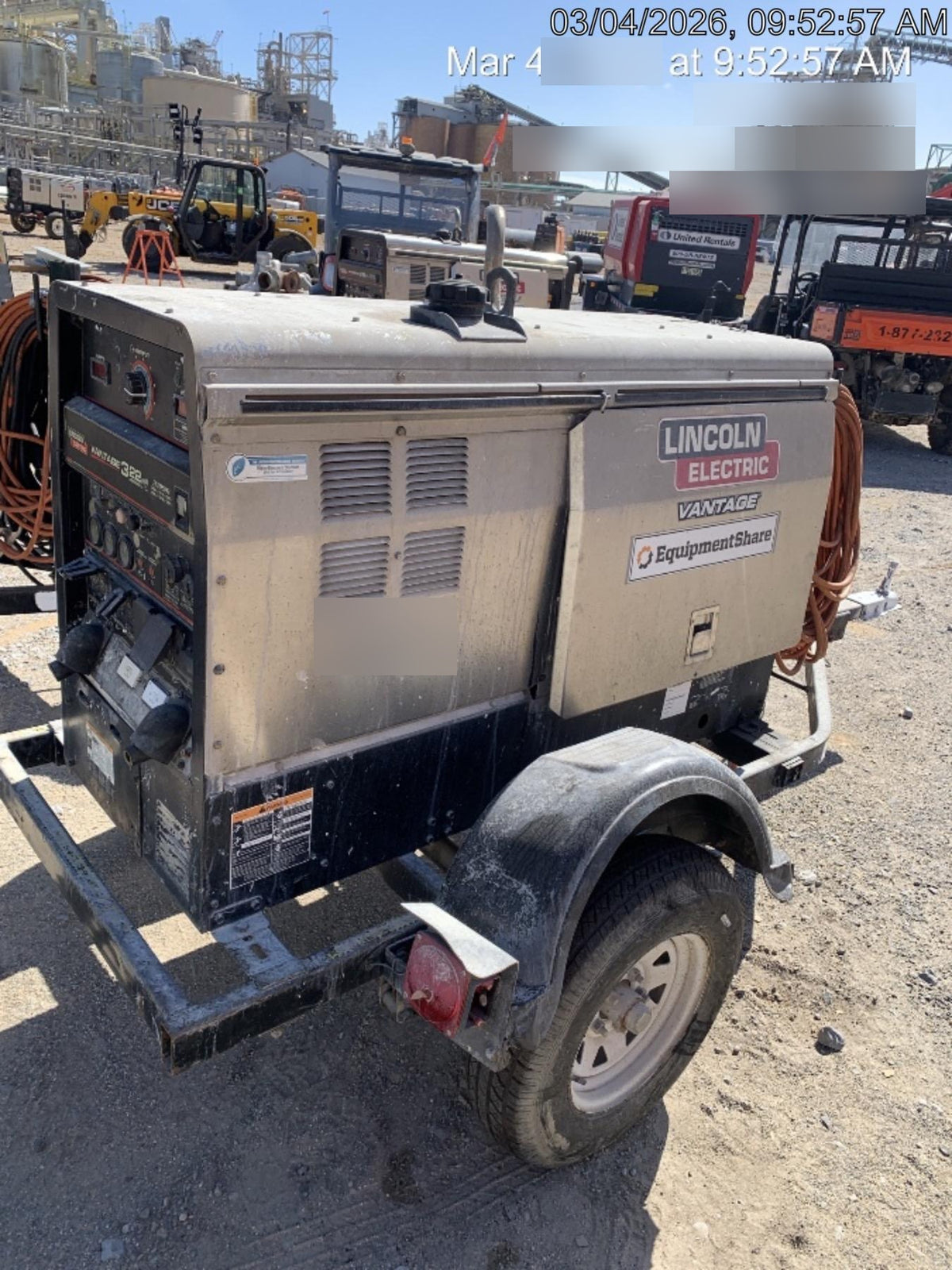 2019 Lincoln Electric Vantage 322 Welder Ready-Pak 3, Two wheel trailer, Fender and Light kit, Cable Rack