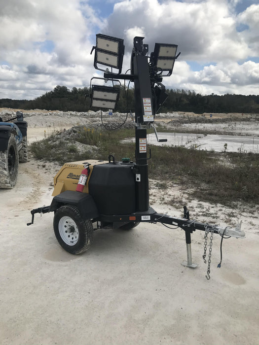 2021 Allmand NLV3GR (4) LED Light Fixture 350W, 23' Vertical Mast, 3kW Prime, Towable, Deep Sea L401, Leveling Jacks, Yanmar T4F 5.8hp