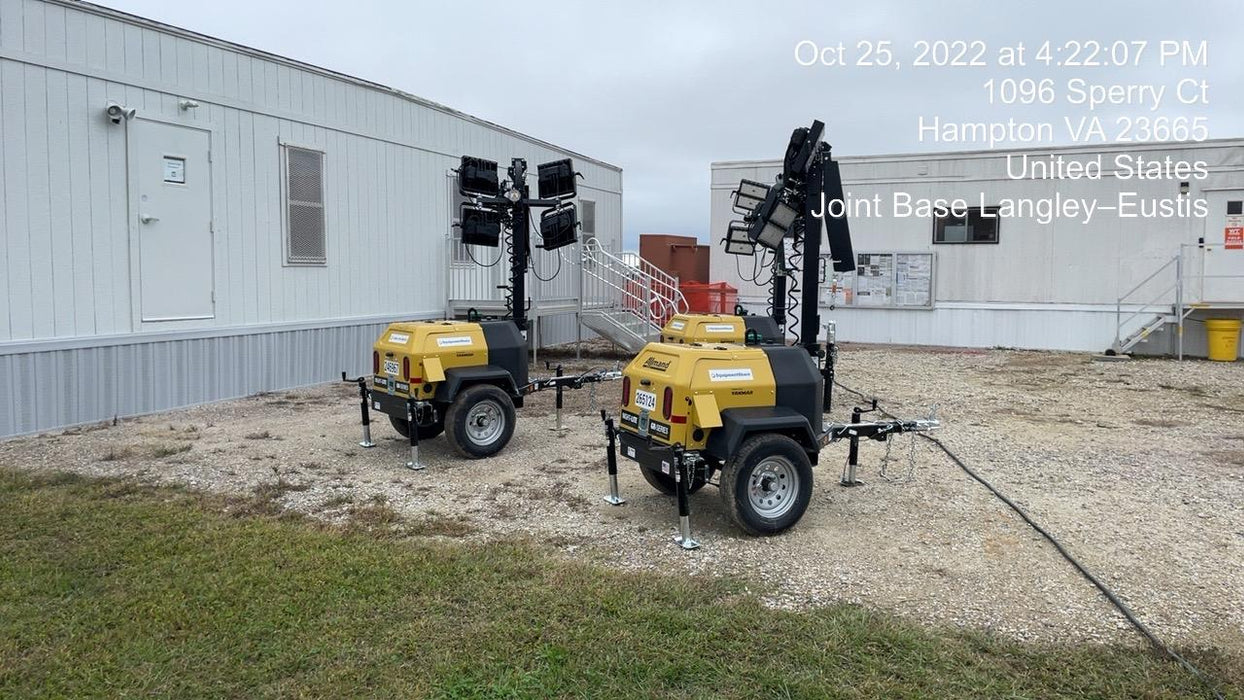 2022 Allmand NLV3GR (4) LED Light Fixture 350W, 23' Vertical Mast, 3kW Prime, Towable, ES Decals, T3