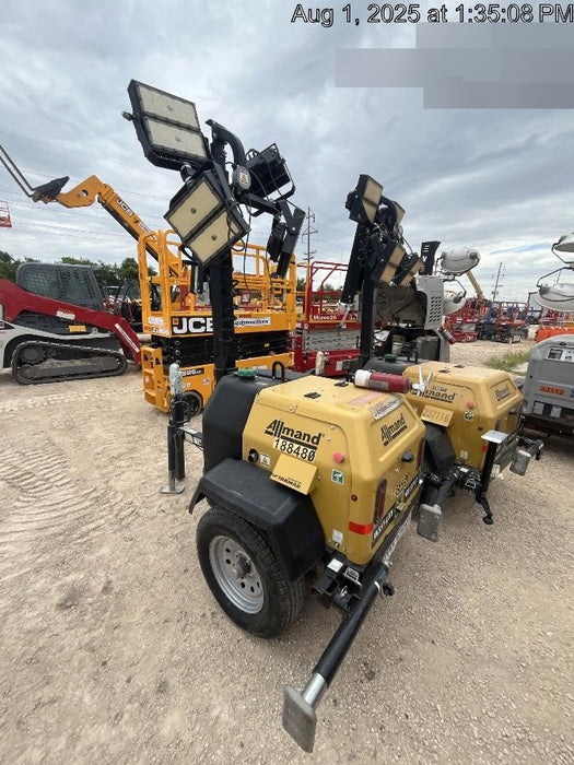 Allmand NLV3GR (4) LED Light Fixture 350W, 23' Vertical Mast, 3kW Prime, Towable, Deep Sea L401, Leveling Jacks, Yanmar T4F 5.8hp