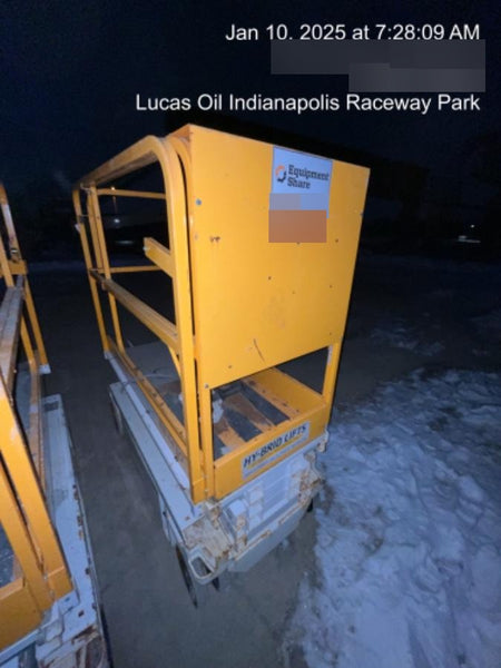 Custom Equipment HB-1430 <ul>
 <li>Hy-Brid Scissor Lift</li>
  <li>Platform capacity up to 670 lbs.</li>
  <li>Working height up to 20 ft</li>
  <li>Weighs under 1,700 lbs.</li>
  <li>Non-marking wheels </li>
</ul>