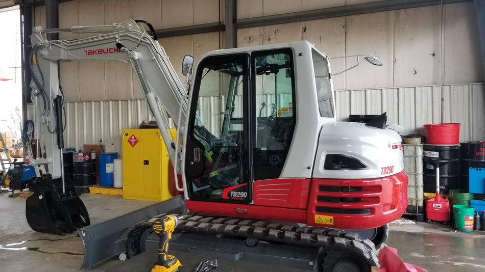 2019 Takeuchi TB290 Cab/Heat/AC Rubber tracks, Dozer blade, Travel alarm, Auxiliary hydraulics Manual QC, Hydraulic thumb, 18", 24", and 36" Buckets