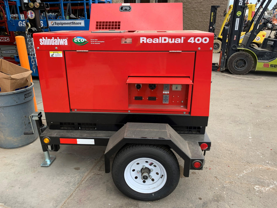 2022 Shindaiwa DGW400MDL Kubota D902 Engine, 23 HP, Dual Op Welder, Wire, Arc, Droop Stick, Tig, and CC Stick Functionality, Simulphase, 3 Phase and 1 Phase Gen Output, Single Axle NB Trlr, Slr Trckl Chrg 12V 12W, Fire Ext