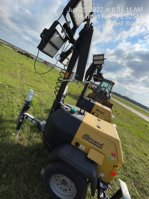 2022 Allmand NLV3GR (4) LED Light Fixture 350W, 23' Vertical Mast, 3kW Prime, Towable, Deep Sea L401, Leveling Jacks, Yanmar T4F 5.8hp