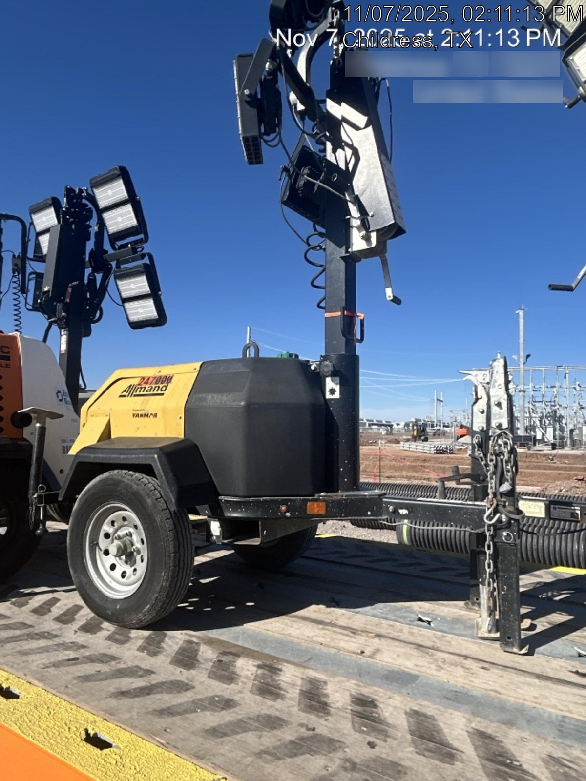 2022 Allmand NLV3GR (4) LED Light Fixture 350W, 23' Vertical Mast, 3kW Prime, Towable, ES Decals, T3
