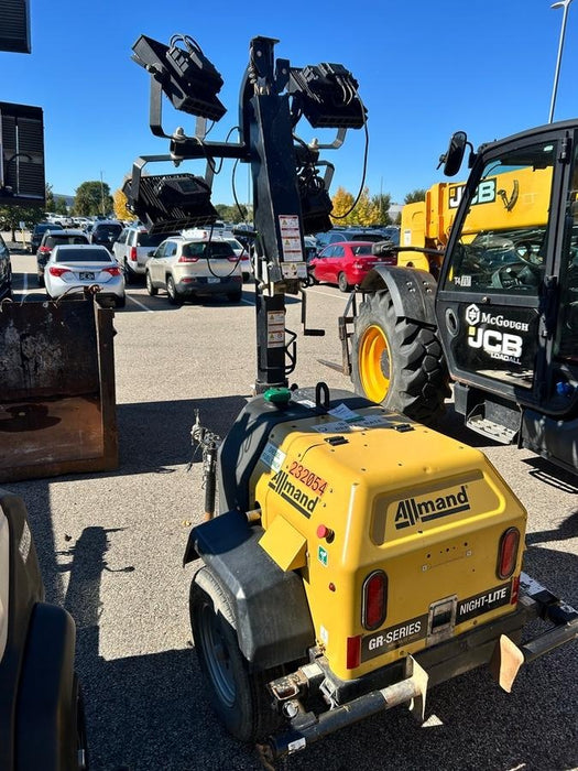 2022 Allmand NLV3GR (4) LED Light Fixture 350W, 23' Vertical Mast, 3kW Prime, Towable, Deep Sea L401, Leveling Jacks, Yanmar T4F 5.8hp