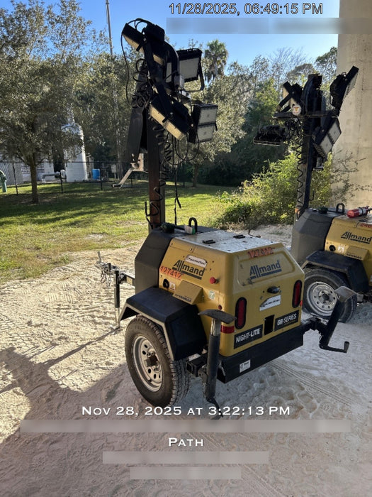 2021 Allmand NLV3GR (4) LED Light Fixture 350W, 23' Vertical Mast, 3kW Prime, Towable, Deep Sea L401, Leveling Jacks, Yanmar T4F 5.8hp