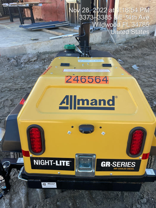 2022 Allmand NLV3GR (4) LED Light Fixture 350W, 23' Vertical Mast, 3kW Prime, Towable