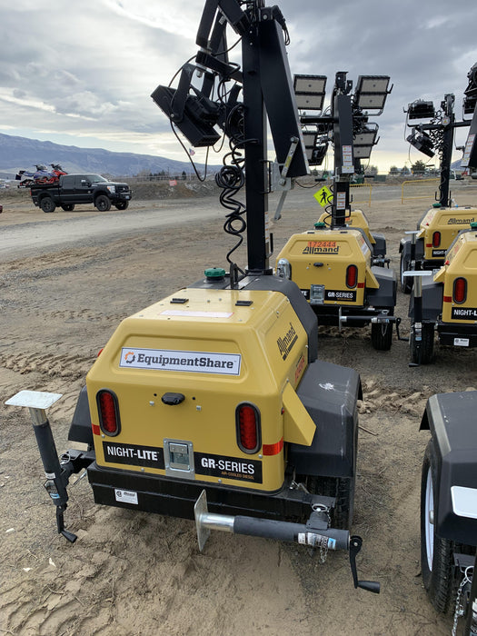 2020 Allmand NLV3GR (4) LED Light Fixture 350W, 23' Vertical Mast, 3kW Prime, Towable, Deep Sea L401, Leveling Jacks, Yanmar T4F 5.8hp