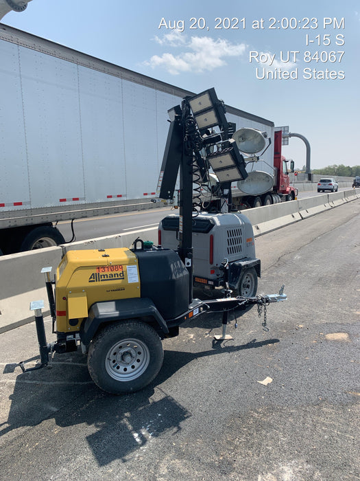 2021 Allmand NLV3GR (4) LED Light Fixture 350W, 23' Vertical Mast, 3kW Prime, Towable, Deep Sea L401, Leveling Jacks, Yanmar T4F 5.8hp