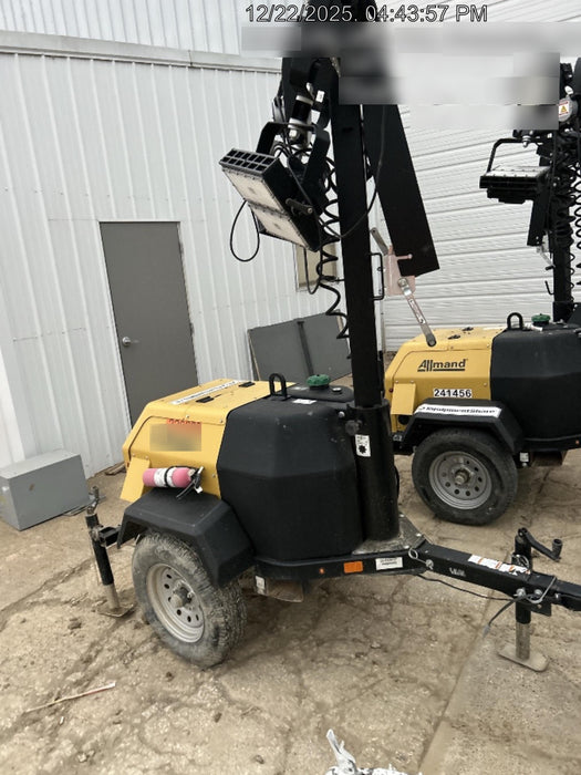 2022 Allmand NLV3GR (4) LED Light Fixture 350W, 23' Vertical Mast, 3kW Prime, Towable, Deep Sea L401, Leveling Jacks, Yanmar T4F 5.8hp