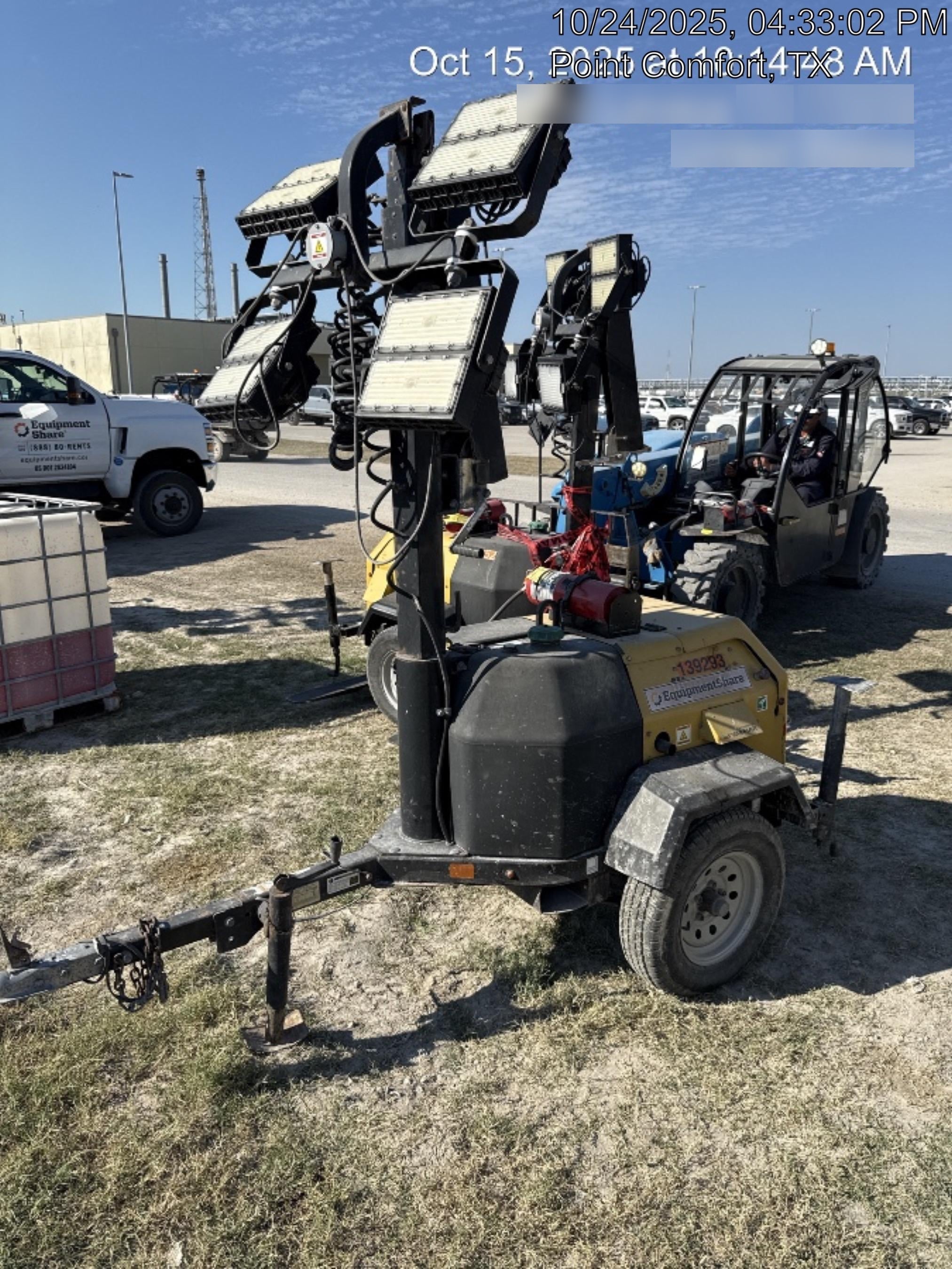 2022 Allmand NLV3GR (4) LED Light Fixture 350W, 23' Vertical Mast, 3kW Prime, Towable, Deep Sea L401, Leveling Jacks, Yanmar T4F 5.8hp