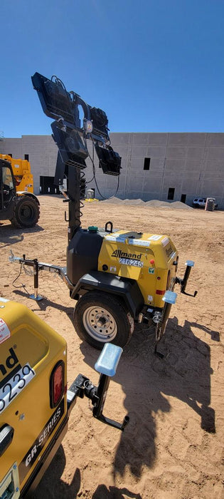 2022 Allmand NLV3GR (4) LED Light Fixture 350W, 23' Vertical Mast, 3kW Prime, Towable, Deep Sea L401, Leveling Jacks, Yanmar T4F 5.8hp