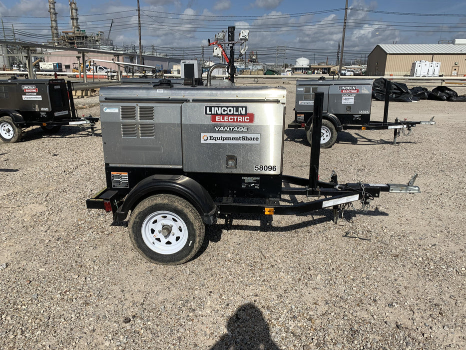 2019 Lincoln Electric Vantage 322 Welder Ready-Pak 3, Two wheel trailer, Fender and Light kit, Cable Rack