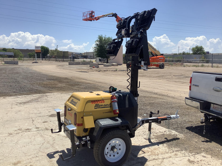 2021 Allmand NLV3GR (4) LED Light Fixture 350W, 23' Vertical Mast, 3kW Prime, Towable, Deep Sea L401, Leveling Jacks, Yanmar T4F 5.8hp