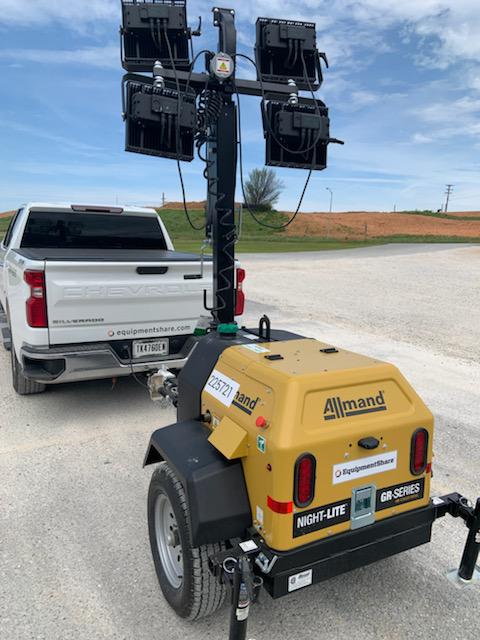 2022 Allmand NLV3GR (4) LED Light Fixture 350W, 23' Vertical Mast, 3kW Prime, Towable, Deep Sea L401, Leveling Jacks, Yanmar T4F 5.8hp