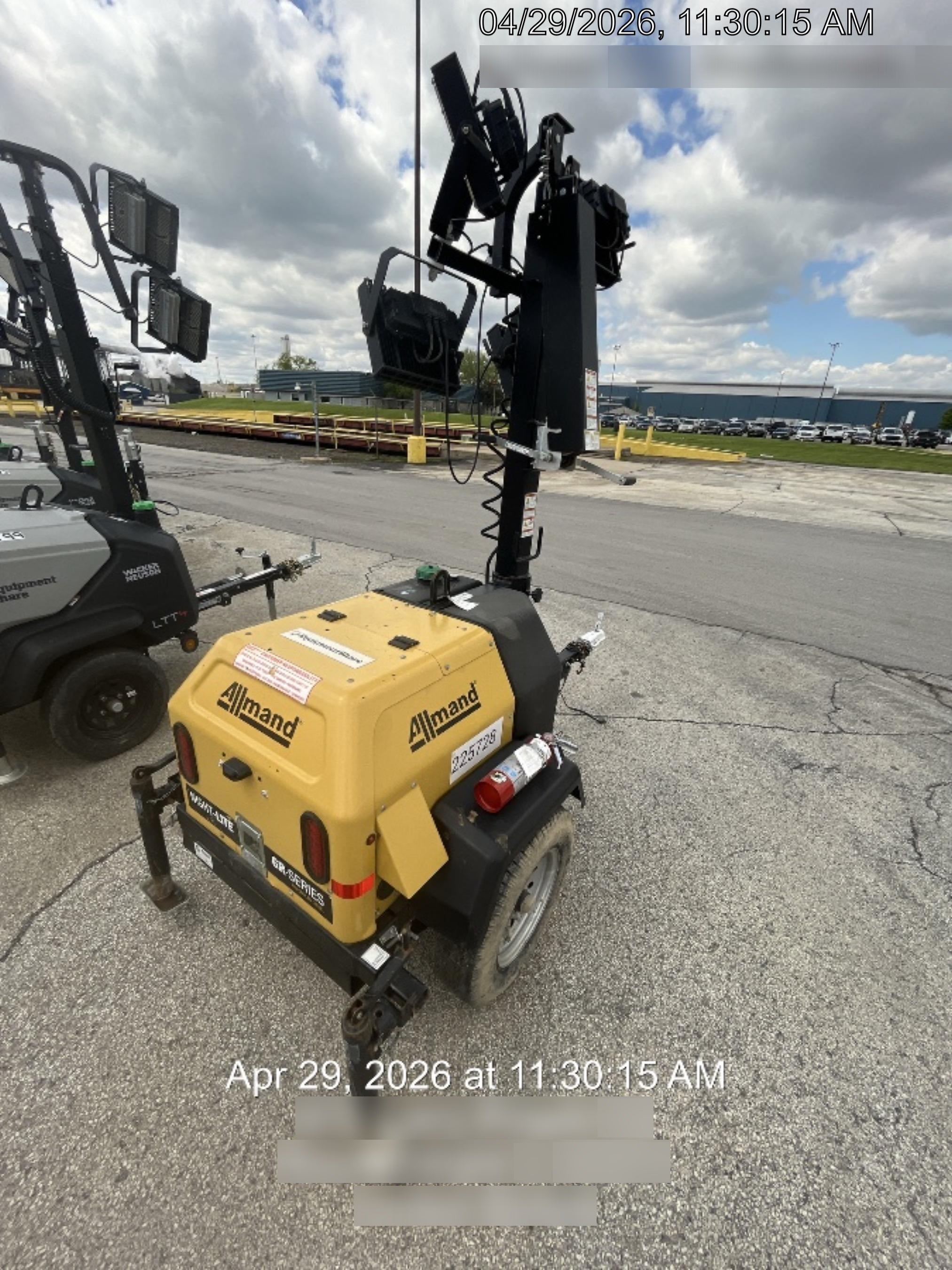 2022 Allmand NLV3GR (4) LED Light Fixture 350W, 23' Vertical Mast, 3kW Prime, Towable, Deep Sea L401, Leveling Jacks, Yanmar T4F 5.8hp