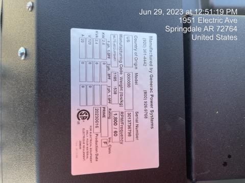 2023 Generac MLT2 Diesel, Flex Switch 120V Input, Powerzone Controller, (4) 320W LED Lights, 4kW Generator, 39.9 Gal Fuel Tank, 2" Ball, T3