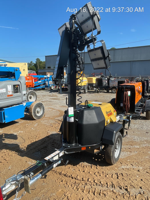 2022 Allmand NLV3GR (4) LED Light Fixture 350W, 23' Vertical Mast, 3kW Prime, Towable, Deep Sea L401, Leveling Jacks, Yanmar T4F 5.8hp