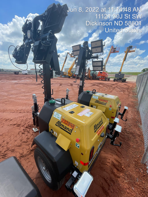 2022 Allmand NLV3GR (4) LED Light Fixture 350W, 23' Vertical Mast, 3kW Prime, Towable, Deep Sea L401, Leveling Jacks, Yanmar T4F 5.8hp